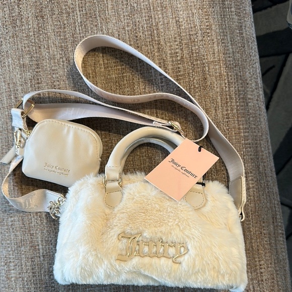 Juicy Couture Handbags - Juicy Couture Cream Satchel with Faux Fur Finish